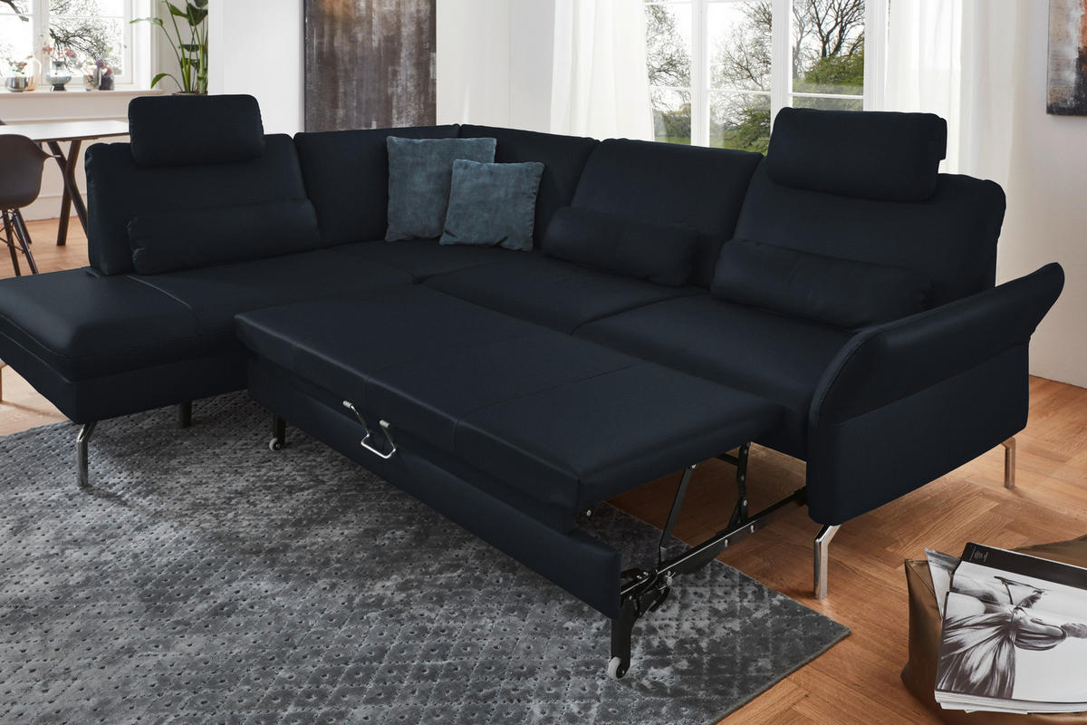ECKSOFA in Echtleder Dunkelblau  220/284 cm  - Alufarben/Dunkelblau, KONVENTIONELL, Leder/Metall (220/284cm) - Beldomo Premium