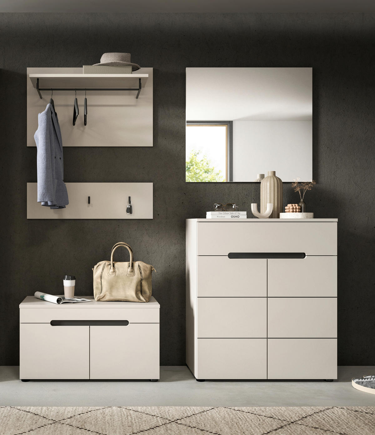 GARDEROBE 4-teilig  in 175/190/37 cm  - Kaschmir/Grau, Design, Holzwerkstoff (175/190/37cm) - MID.YOU