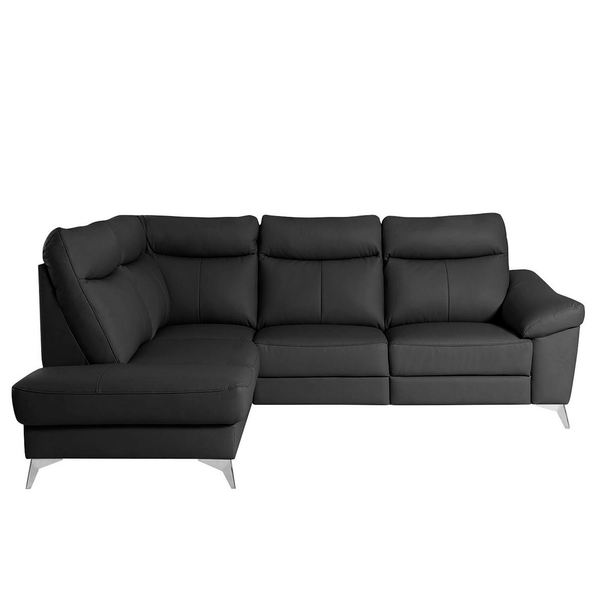ECKSOFA Schwarz Echtleder Lederlook  - Chromfarben/Schwarz, Design, Leder/Textil (194/242cm) - Livetastic
