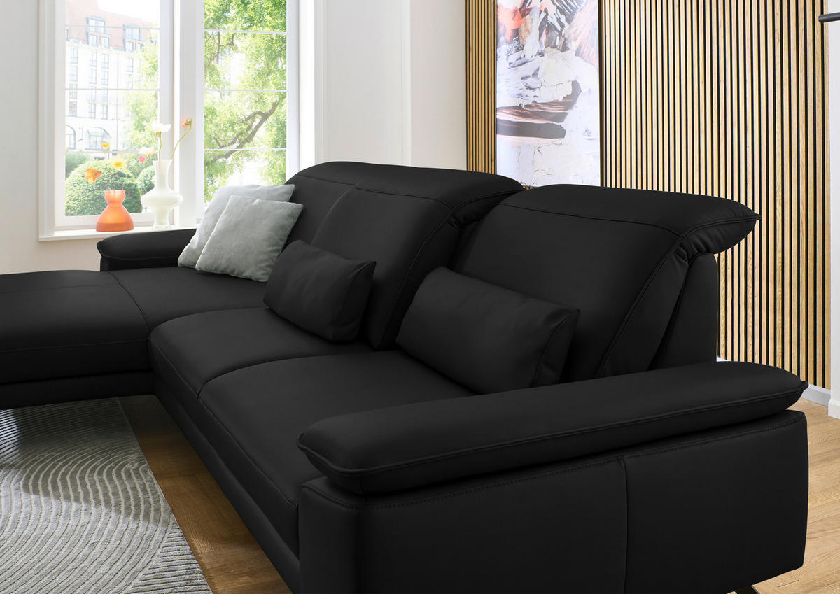 ECKSOFA in Echtleder Schwarz  - Schwarz, Design, Leder/Metall (193/332cm) - Dieter Knoll