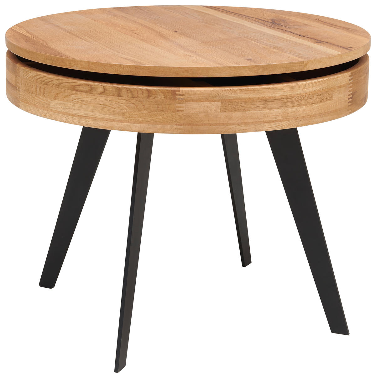 COUCHTISCH Eiche furniert, Sperrholz rund Naturfarben, Schwarz  - Schwarz/Naturfarben, MODERN, Holz/Holzwerkstoff (70/56cm) - Livetastic