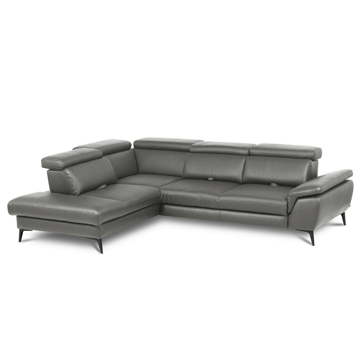 ECKSOFA Lederlook Echtleder Anthrazit  - Anthrazit/Schwarz, Design, Leder/Textil (220/274cm) - Livetastic