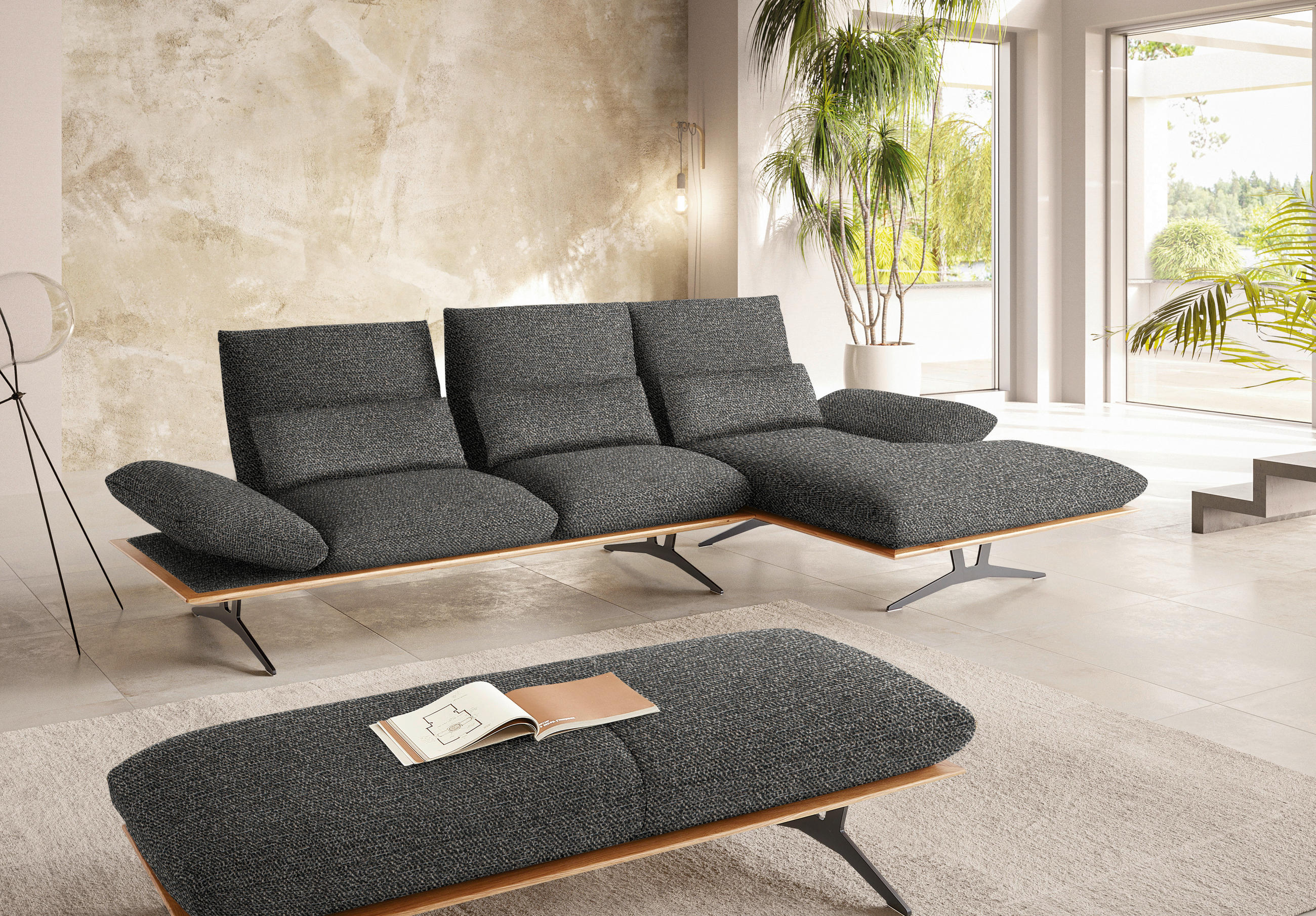 ECKSOFA in Flachgewebe Anthrazit  - Anthrazit/Schwarz, Design, Holz/Textil (314/159cm) - Dieter Knoll
