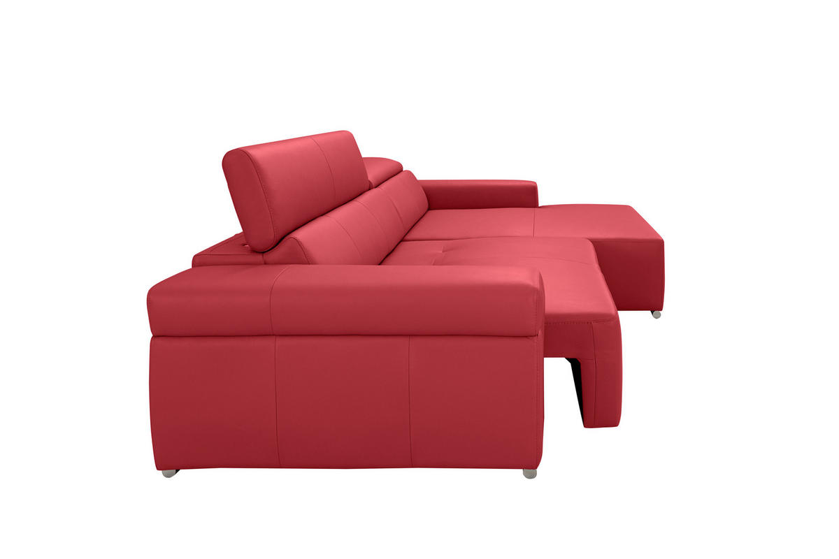 Ecksofa inkl. Funktion DUA Rot Echtleder  - Chromfarben/Rot, Design, Leder/Metall (293/170cm) - Novel