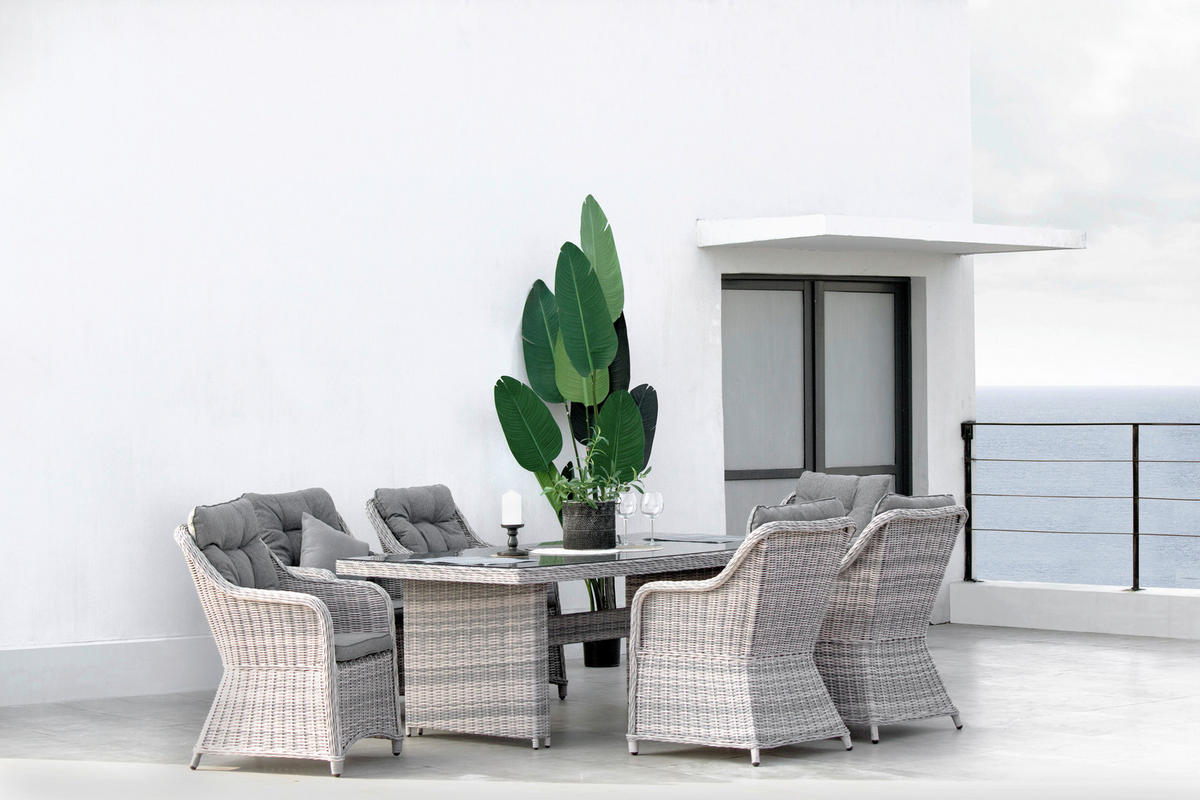 ZAHRADNÍ JÍDELNÍ SET, kov, plast, sklo, textil - světle šedá, Romantický / Rustikální, kov/textil - Ambia Garden