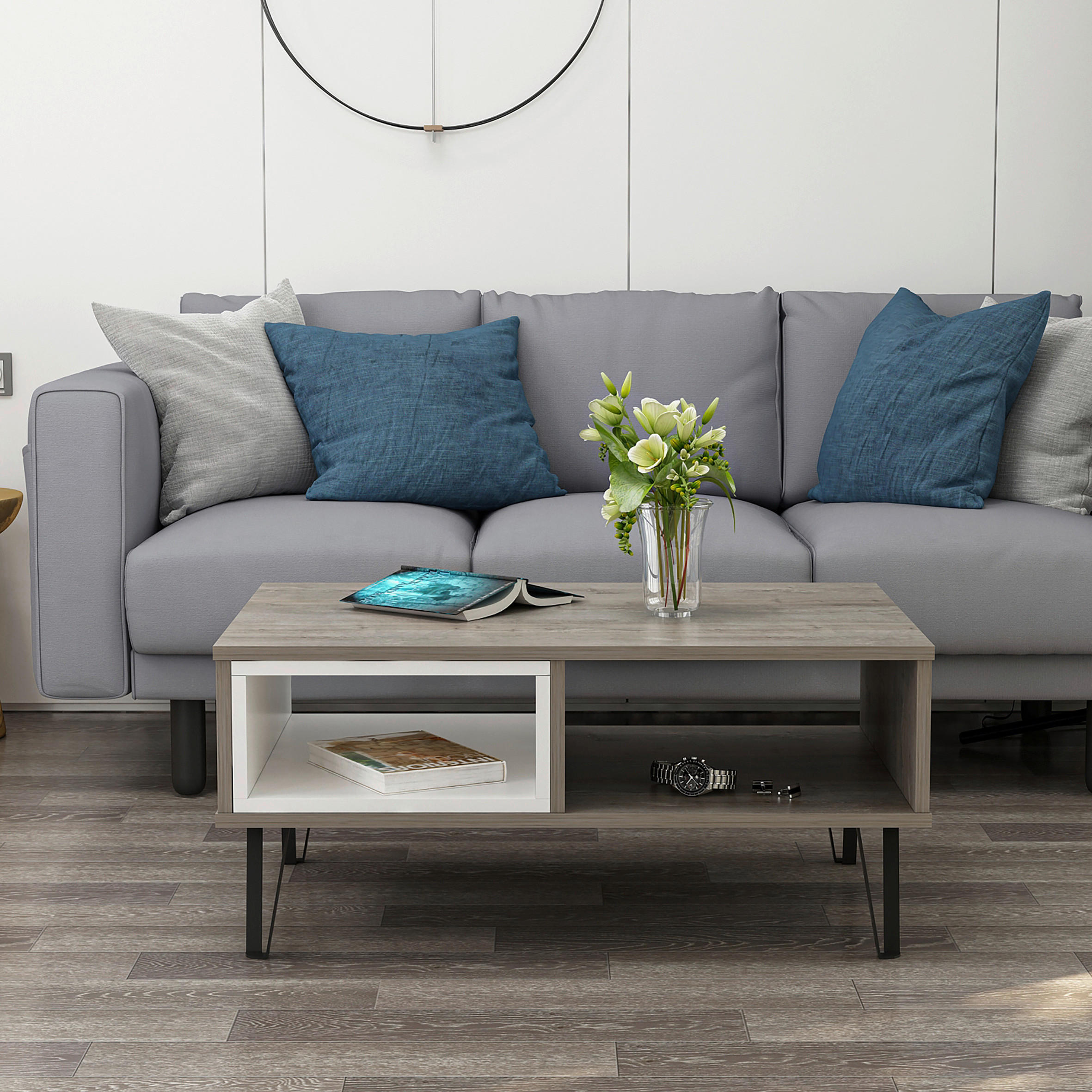 COUCHTISCH in Holzwerkstoff 90/60/41,1 cm  - Eiche dunkel/Weiss, Design, Holzwerkstoff/Metall (90/60/41,1cm) - Livetastic