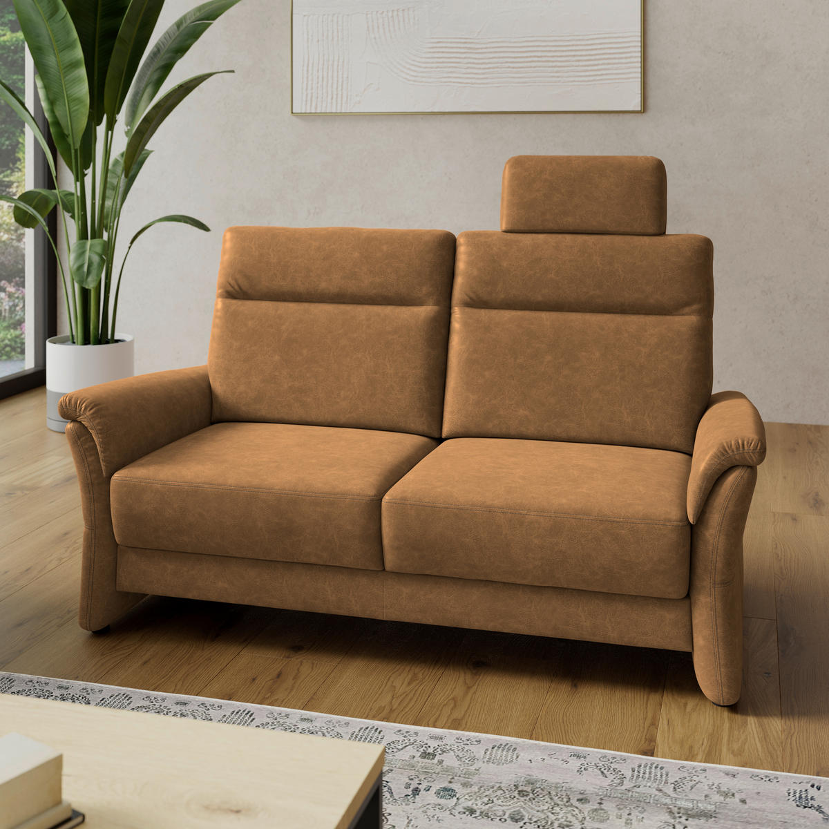 2,5-SITZER Mikrofaser Senfgelb  - Senfgelb/Schwarz, Konventionell, Kunststoff/Textil (170/99/91cm) - Elegando