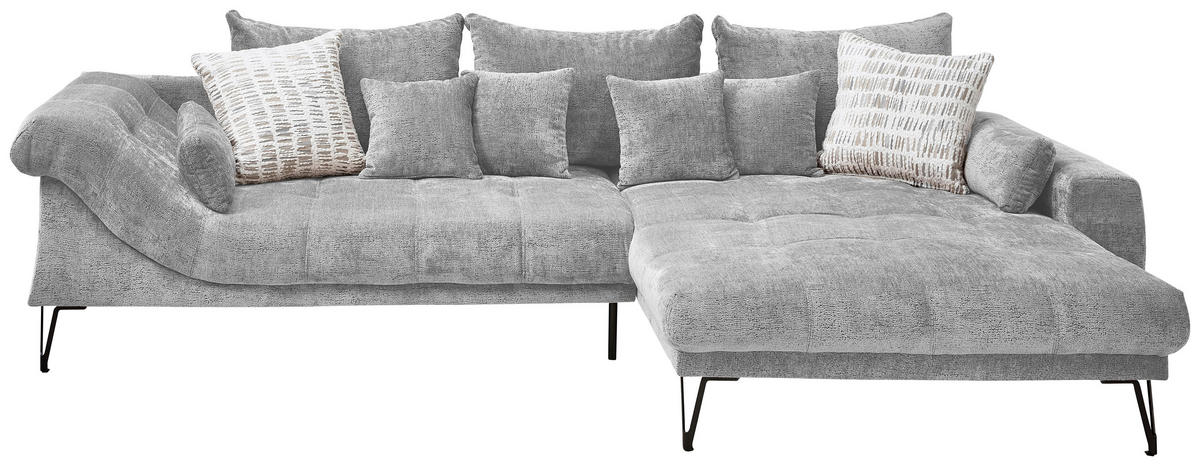 ECKSOFA GARDA in Chenille Silberfarben  310/192 cm  - Silberfarben/Schwarz, KONVENTIONELL, Textil/Metall (310/192cm) - Livetastic
