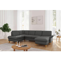 WOHNLANDSCHAFT Dunkelgrau Flachgewebe  - Eichefarben/Dunkelgrau, KONVENTIONELL, Holz/Textil (195/314/164cm) - Sit & More