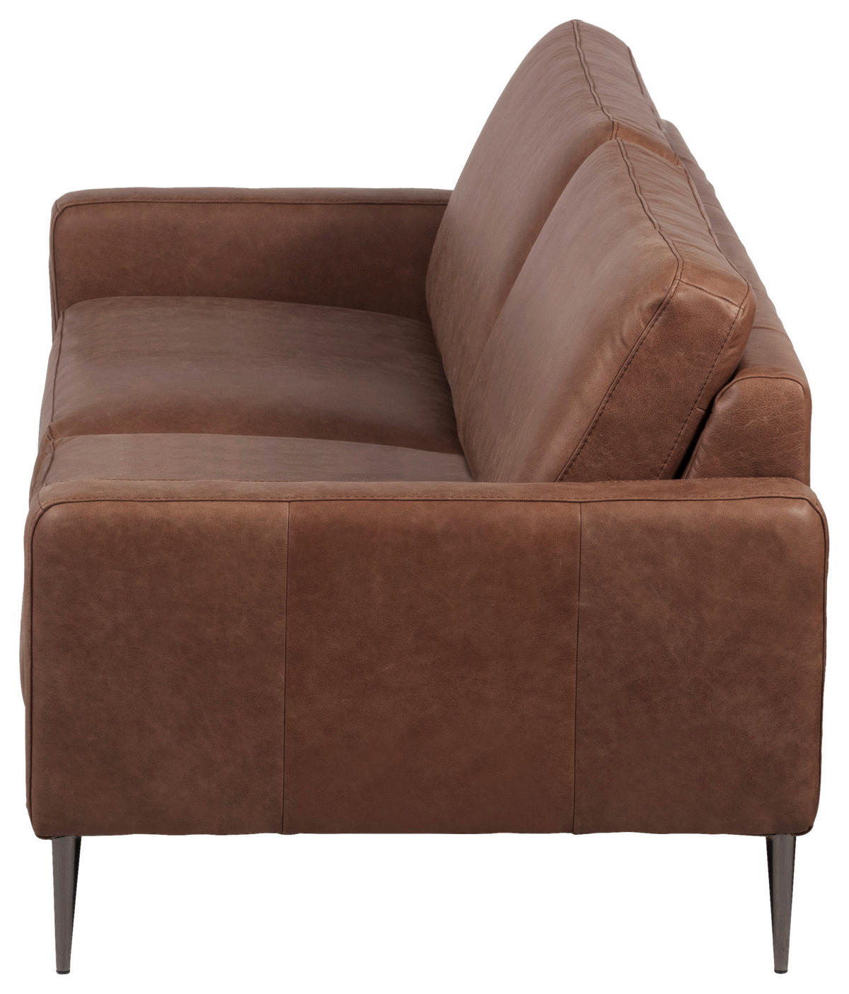 Canapea 3,5 Locuri, piele, maro închis - maro închis/negru cromat, Design, metal/piele (207/85/92cm) - Livetastic