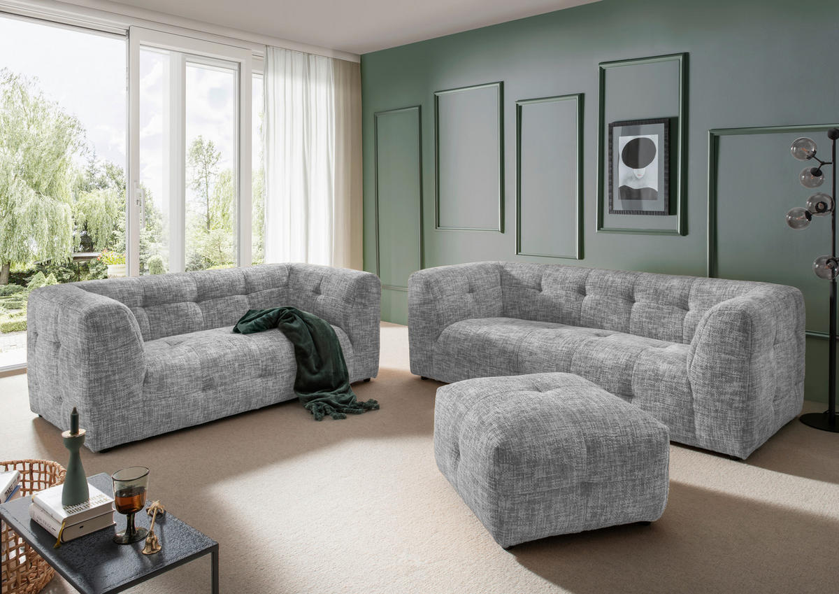 HOCKER in Textil Silberfarben  - Silberfarben/Schwarz, Design, Kunststoff/Textil (72/44/72cm) - Livetastic