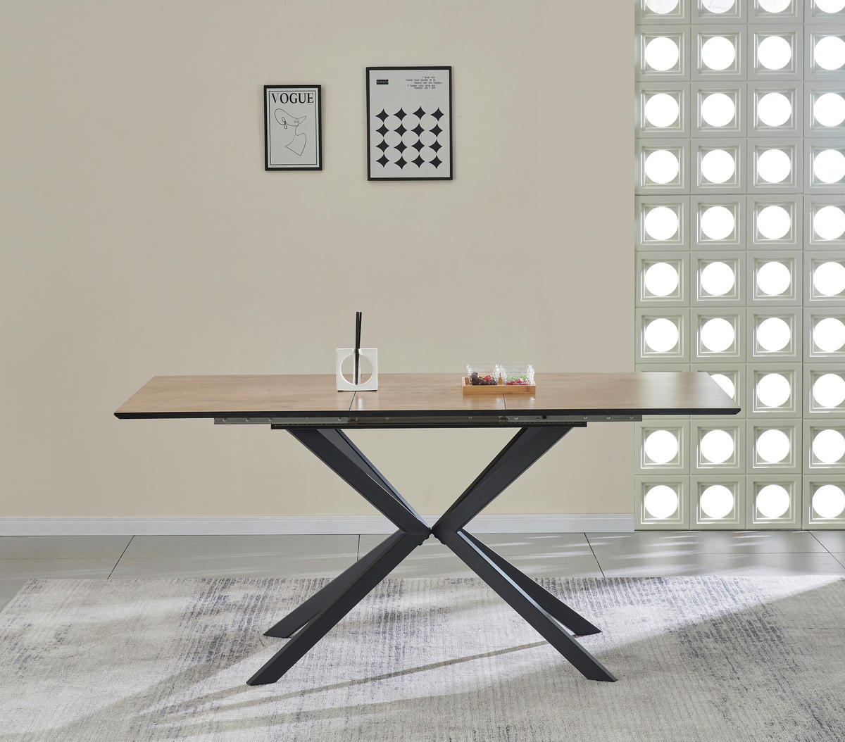 ESSTISCH Eichefarben rechteckig  ausziehbar  - Eichefarben/Schwarz, KONVENTIONELL, Holzwerkstoff/Metall (120-160/76/80cm) - MID.YOU