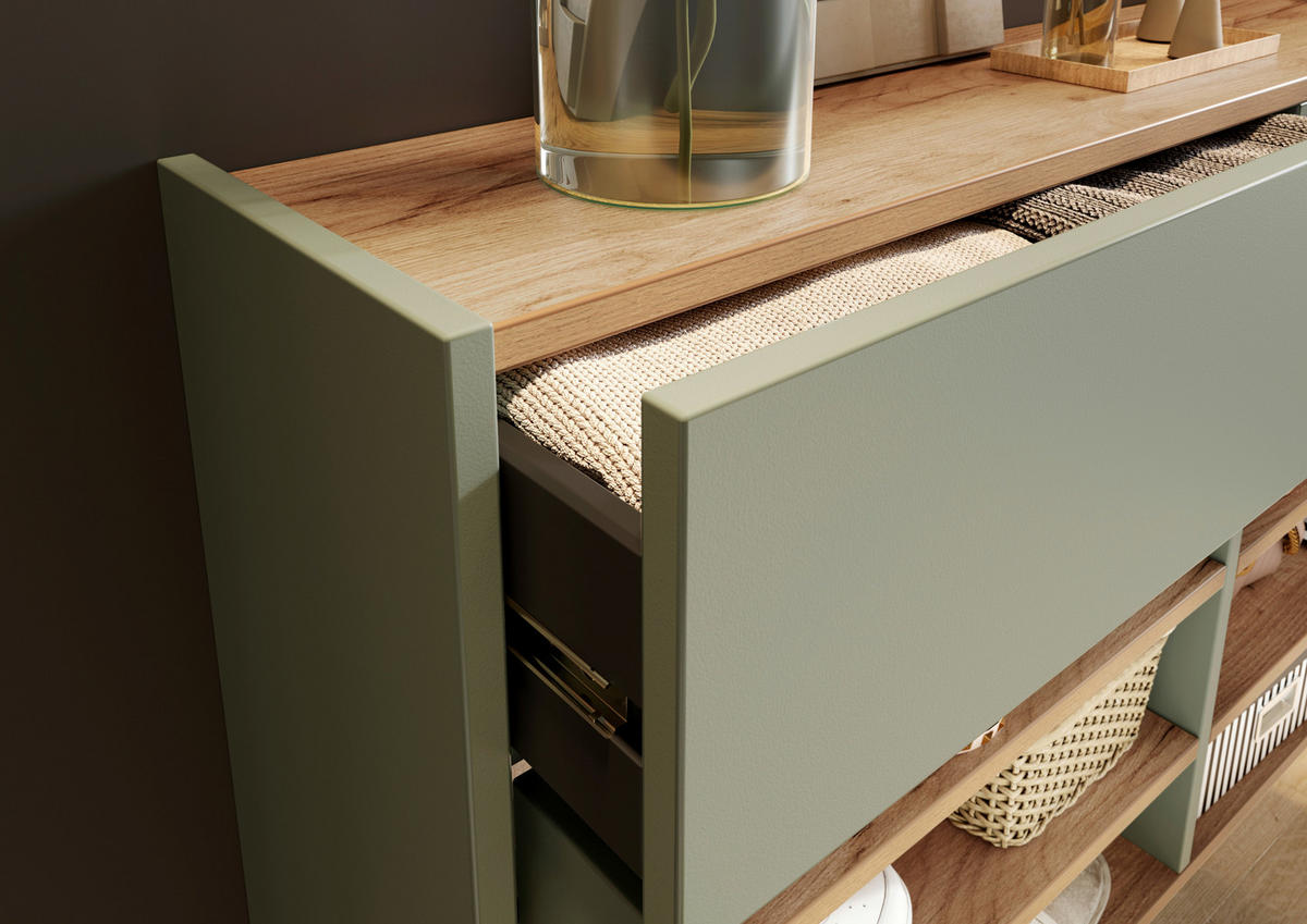 GARDEROBE 3-teilig  in 140/200/22 cm  - Eichefarben/Grün, Design, Glas/Holzwerkstoff (140/200/22cm)