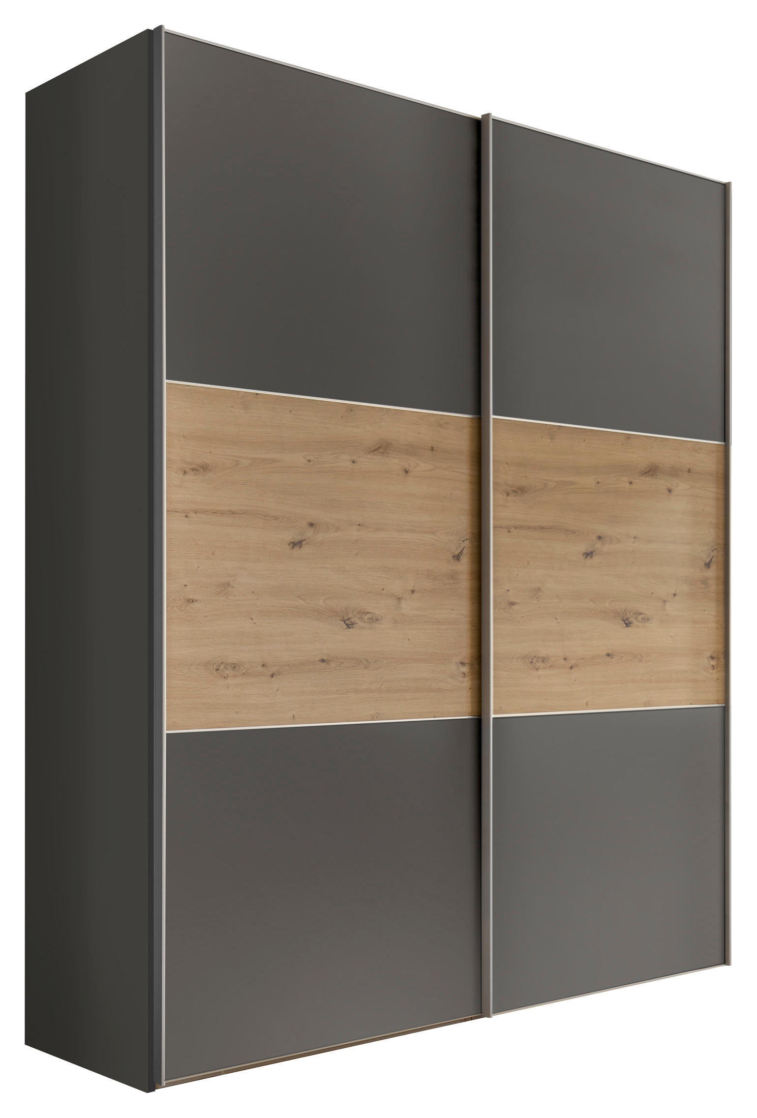 SCHWEBETÜRENSCHRANK  in Dunkelgrau, Eiche Artisan  - Dunkelgrau/Alufarben, Holzwerkstoff/Metall (200/222/68cm) - Moderano