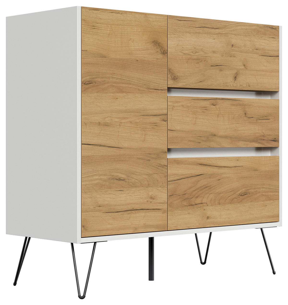 SIDEBOARD Posseik Industrial  in 99/93,6/42 cm  - Elfenbein/Weiß Hochglanz, Design, Holzwerkstoff/Metall (99/93,6/42cm) - P & B