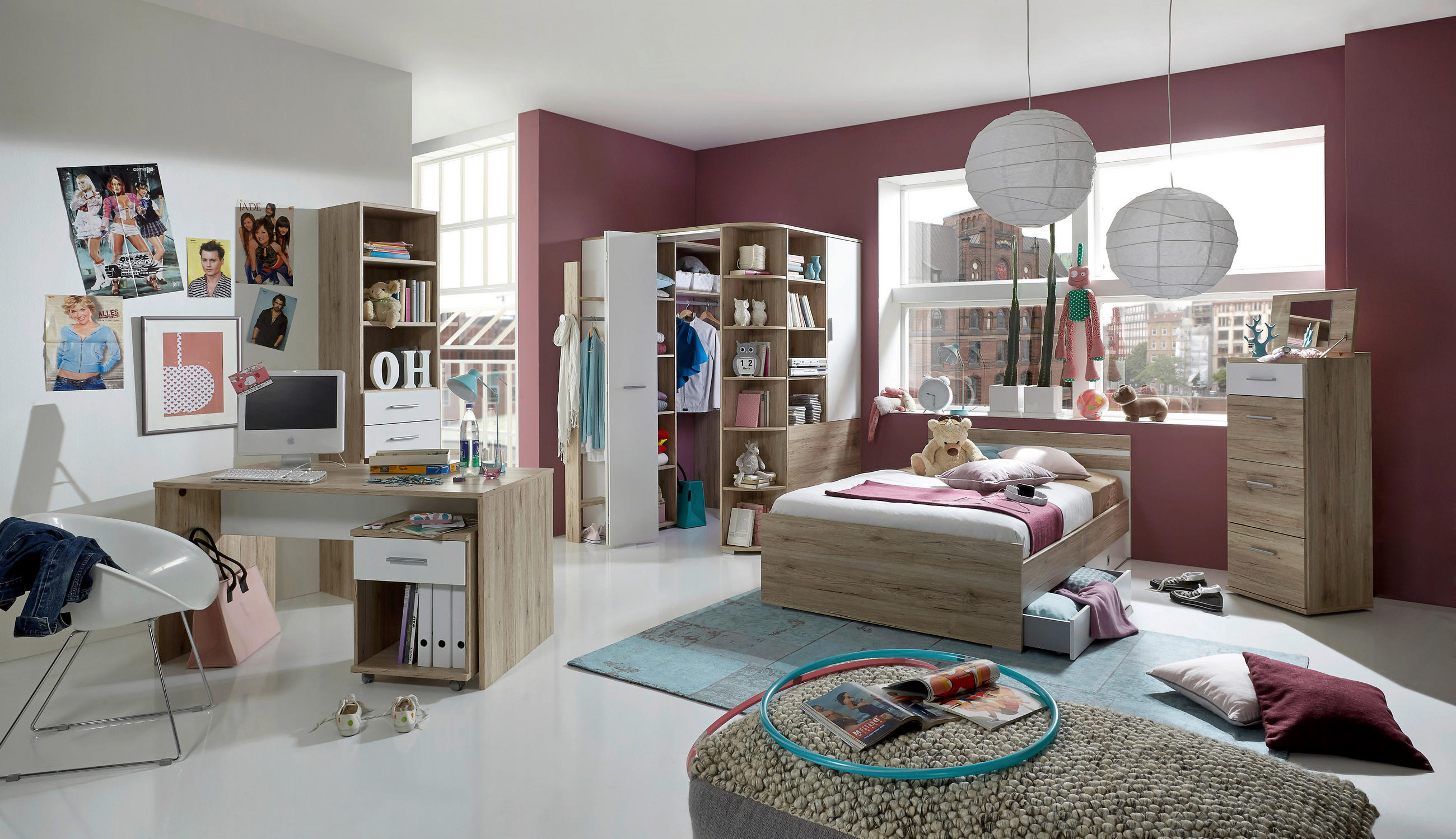 BETT 120/200 cm Weiß, Eiche San Remo - Alufarben/Weiß, KONVENTIONELL (120/200cm) - Boxxx