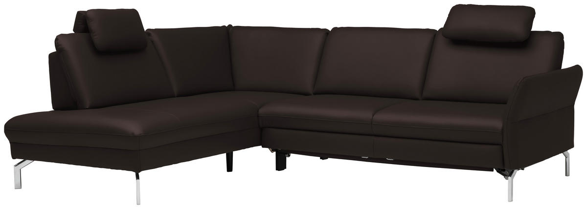 ECKSOFA in Echtleder Dunkelbraun  - Dunkelbraun/Alufarben, Konventionell, Leder/Metall (220/284cm) - Beldomo Premium