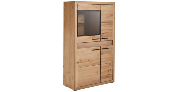 HIGHBOARD Asteiche furniert, massiv Beleuchtung, Einlegeböden  - Schwarz, KONVENTIONELL, Glas/Holz (95/163,6/41cm) - Cantus