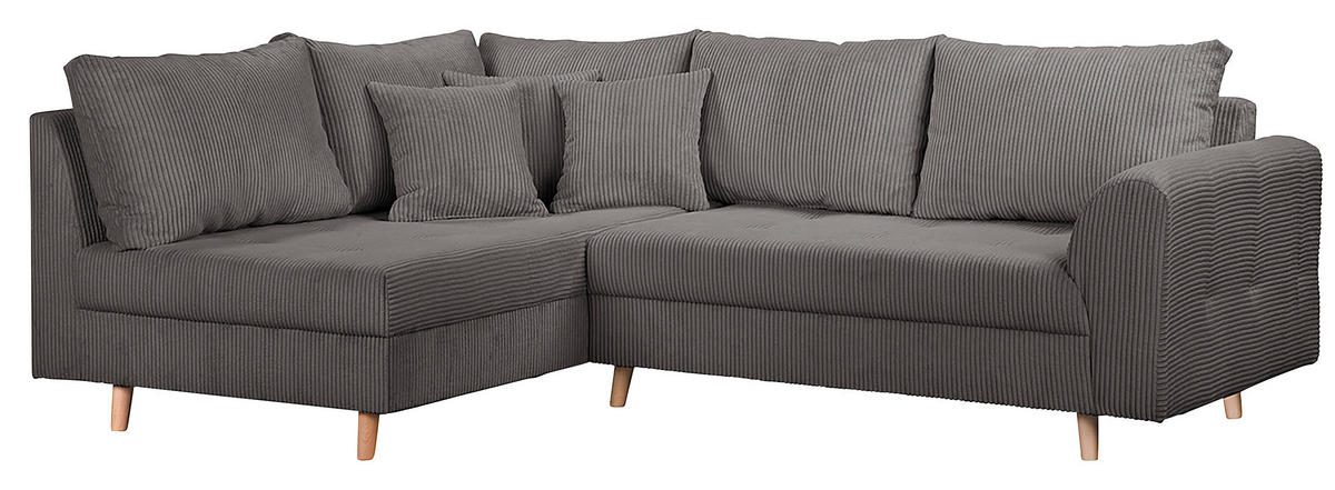 ECKSOFA inkl. Hocker Ariella Dunkelgrau Cord  - Dunkelgrau/Naturfarben, Design, Holz/Textil (161/231cm) - Livetastic