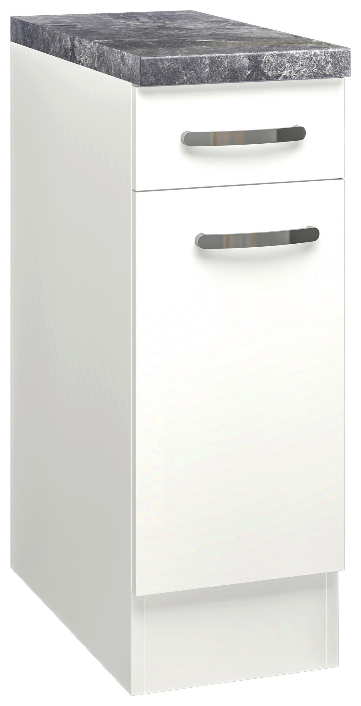 KÜCHENUNTERSCHRANK 30/86/60 cm  in Weiß, Weiß Hochglanz  - Schieferfarben/Edelstahlfarben, MODERN, Holzwerkstoff/Metall (30/86/60cm) - FlexWell