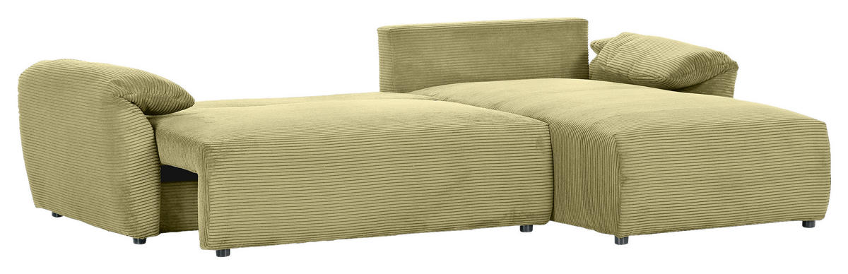 ECKSOFA in Cord Hellgrün  - Schwarz/Hellgrün, Konventionell, Kunststoff/Textil (266/180cm) - MID.YOU