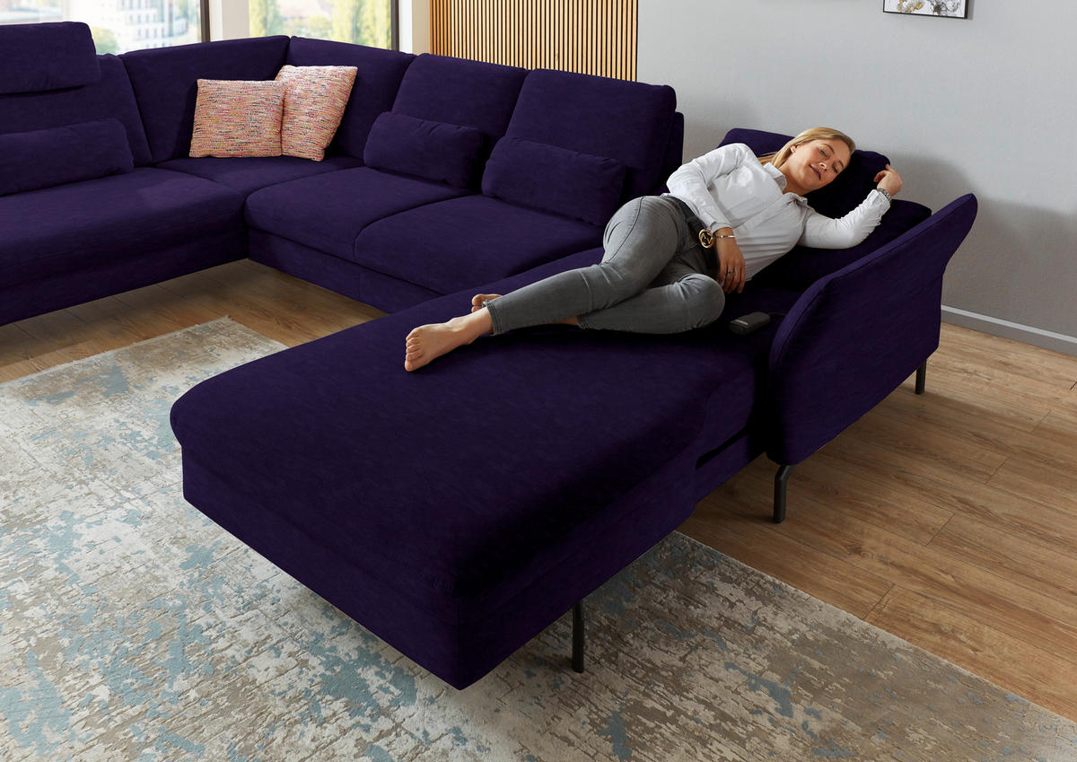 WOHNLANDSCHAFT in Velours Lila, Violett  - Lila/Violett, Design, Textil/Metall (220/335/179cm) - Beldomo System