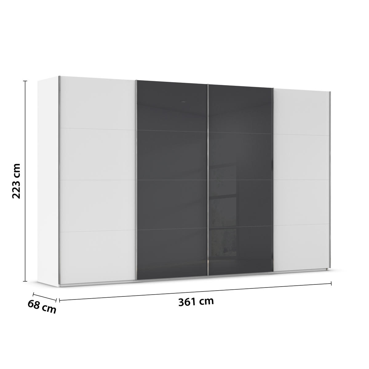 SCHWEBETÜRENSCHRANK 361/223/68 cm 4-türig Grau, Weiß  - Chromfarben/Weiß, KONVENTIONELL, Glas/Holzwerkstoff (361/223/68cm) - Novel
