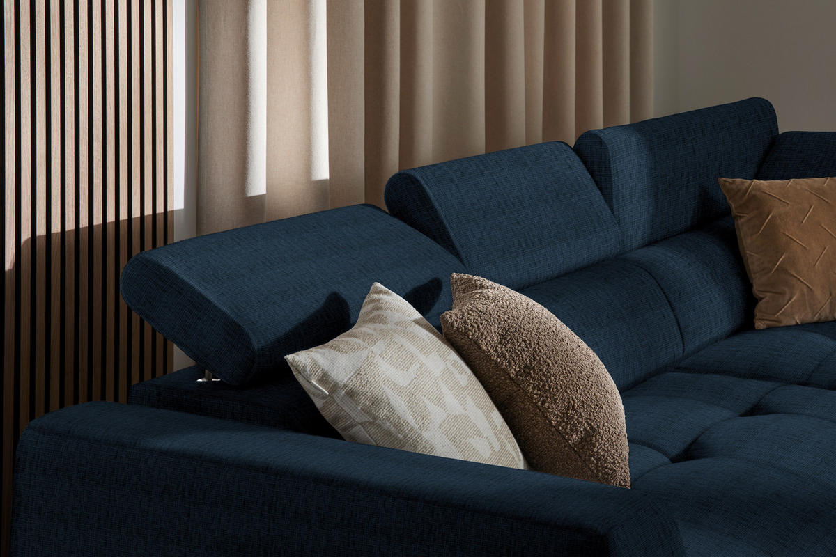 ECKSOFA in Chenille Dunkelblau  284/205 cm  - Schwarz/Dunkelblau, Design, Kunststoff/Textil (284/205cm) - Xora