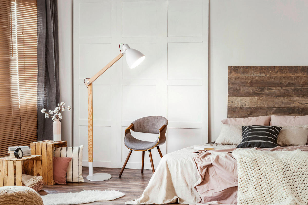 STEHLEUCHTE 73/180 cm    - Weiß/Naturfarben, Design, Holz/Metall (73/180cm) - Fabas Luce