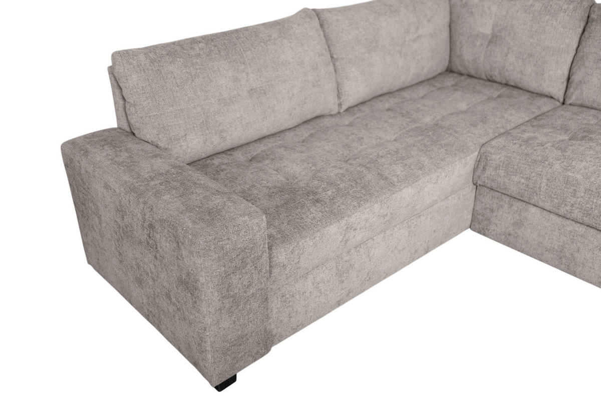 WOHNLANDSCHAFT VALERI Taupe Chenille  - Taupe/Schwarz, Design, Kunststoff/Textil (208/305/157cm) - MID.YOU