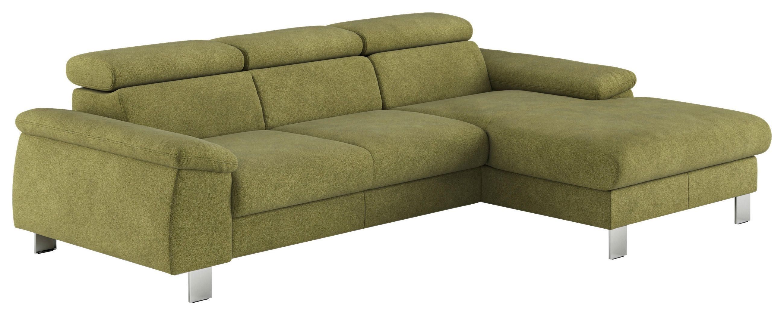 ECKSOFA Grün Flachgewebe Bettkasten, Schlaffunktion, Kopfteilverstellung  - Chromfarben/Grün, Design, Textil/Metall (244/166cm) - Livetastic