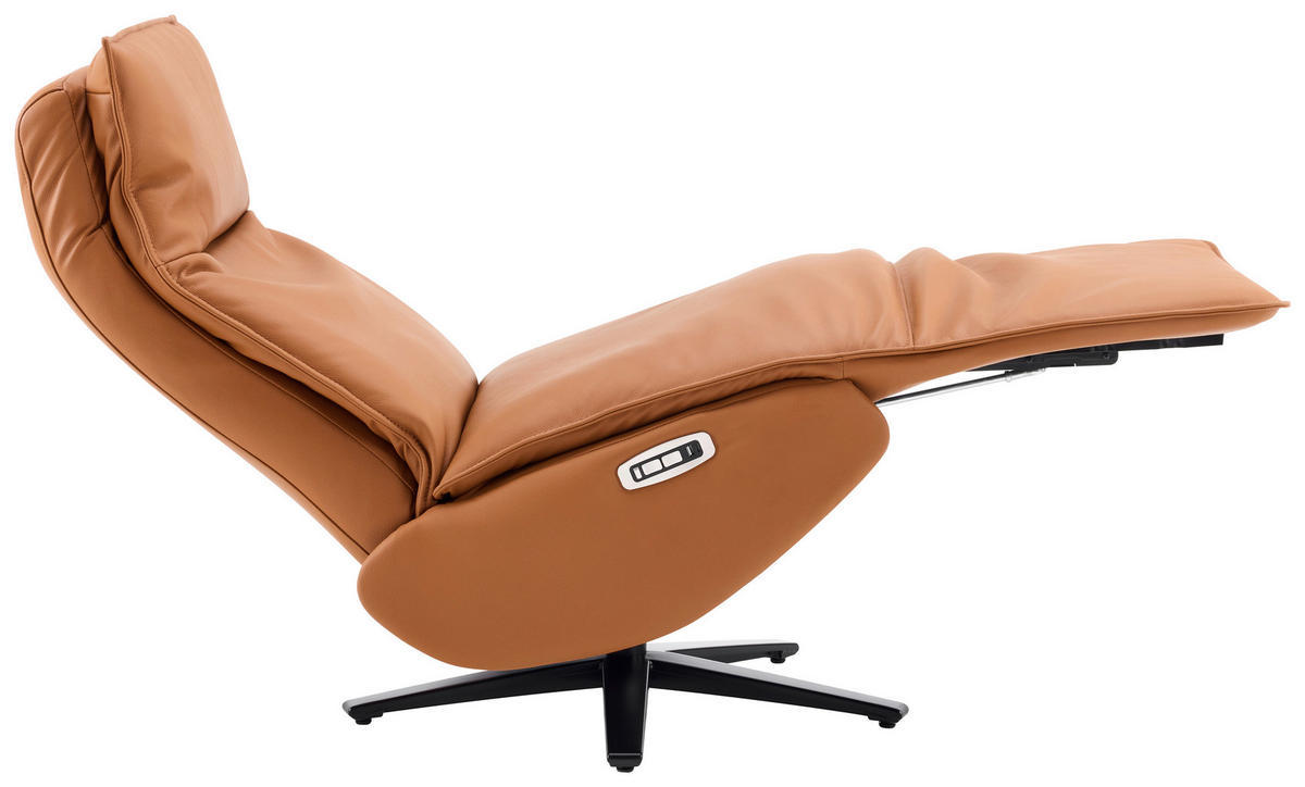 RELAXSESSEL Lederlook Echtleder Relaxfunktion, Kopfteilverstellung, Fußteilverstellung    - Schwarz/Braun, Design, Leder/Textil (70/110/82cm) - Stylife