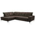 ECKSOFA in Chenille Dunkelbraun  240/308 cm  - Dunkelbraun/Schwarz, Design, Textil/Metall (240/308cm) - Xora