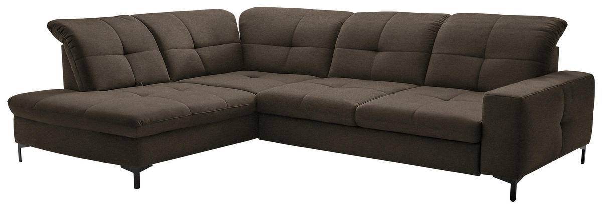 ECKSOFA in Chenille Dunkelbraun  - Dunkelbraun/Schwarz, Design, Textil/Metall (240/308cm) - Xora