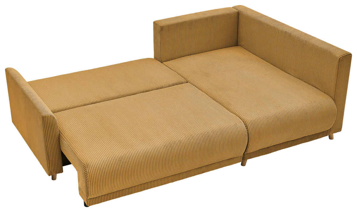 ECKSOFA MILOS Gelb Cord Rückenkissen, Bettkasten, Schlaffunktion, Rücken echt  - Gelb/Naturfarben, Design, Textil (224/148cm) - P & B