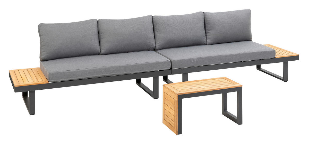 LOUNGEGARNITUR   253/70/175 cm Teakholz Aluminium  - Anthrazit/Grau, Basics, Holz/Textil (253/70/175cm) - Gardenson