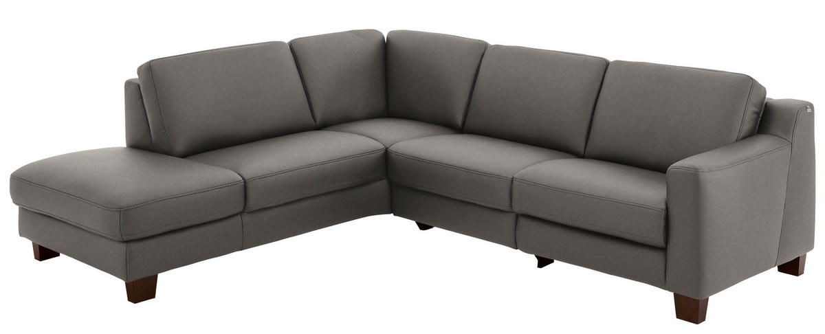 ECKSOFA in Echtleder Graubraun  - Eichefarben/Graubraun, Design, Leder/Holz (235/259cm) - Valdera