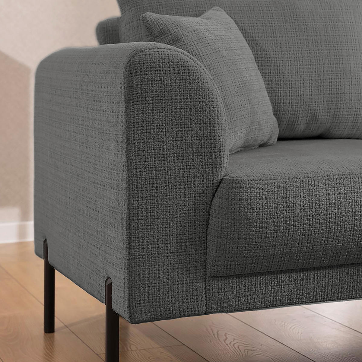 ECKSOFA Mauris Grau Chenille Rückenkissen  - Schwarz/Grau, Design, Kunststoff/Textil (233/200cm) - Livetastic