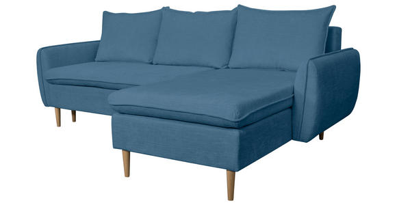 ECKSOFA Blau Chenille - Blau/Buchefarben, KONVENTIONELL, Holz/Textil (244/163cm) - Carryhome