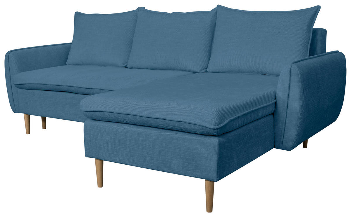 ECKSOFA Blau Chenille  - Blau/Buchefarben, KONVENTIONELL, Holz/Textil (244/163cm) - Carryhome