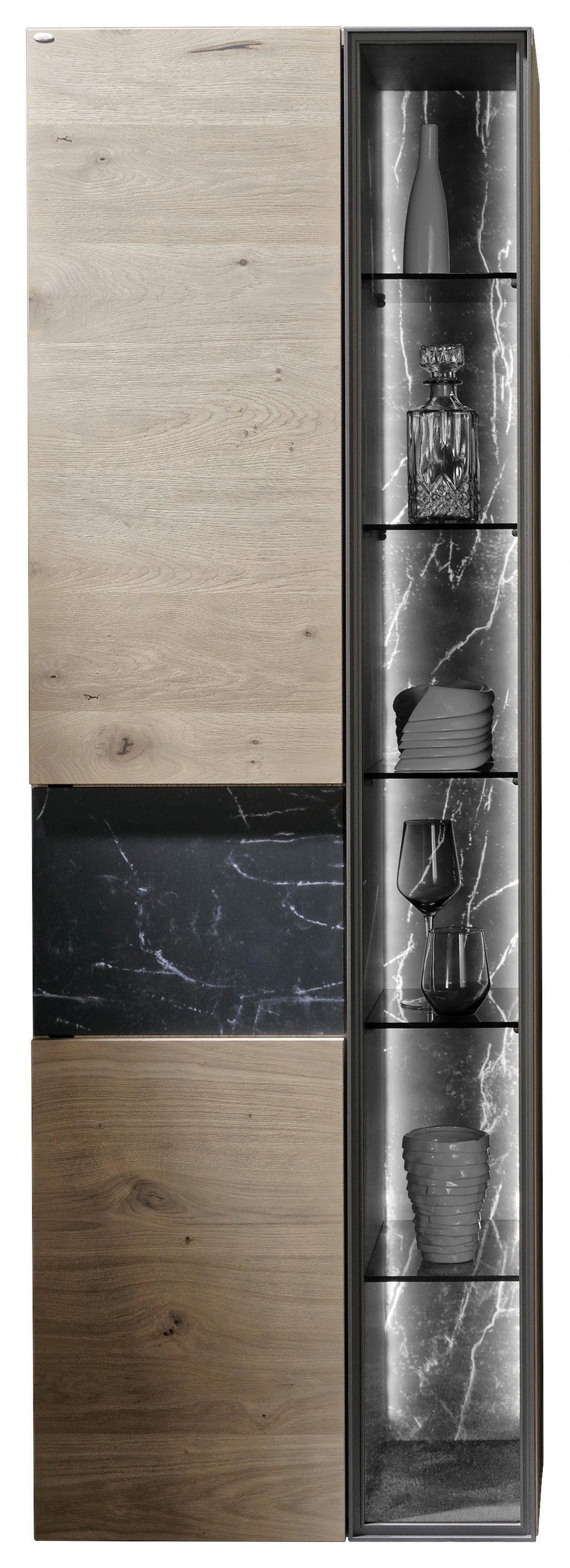 VITRINE Schwarz, Wildeiche  64/194/42,6 cm  - Wildeiche/Schwarz, Natur, Glas/Holz (64/194/42,6cm) - Voglauer