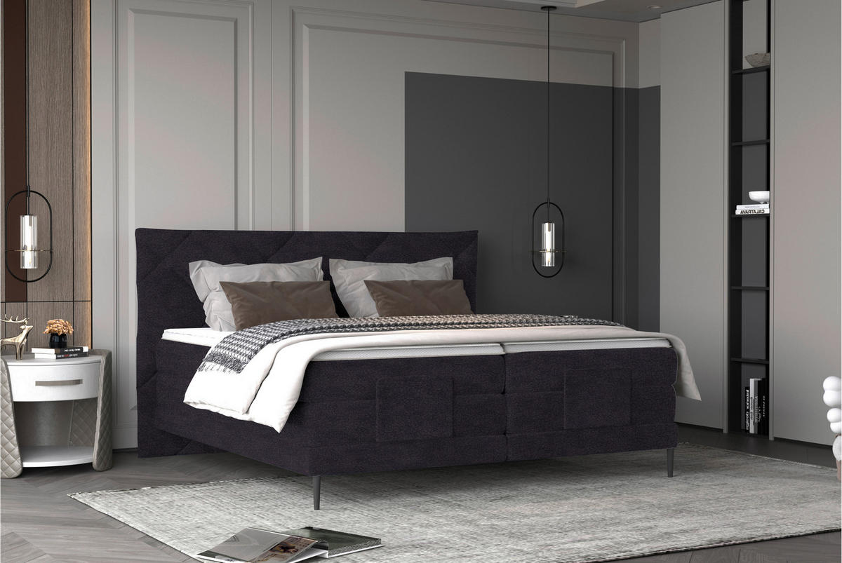 BOXSPRINGBETT 180/200 cm  in Anthrazit  - Anthrazit/Schwarz, KONVENTIONELL, Textil/Metall (180/200cm) - Esposa