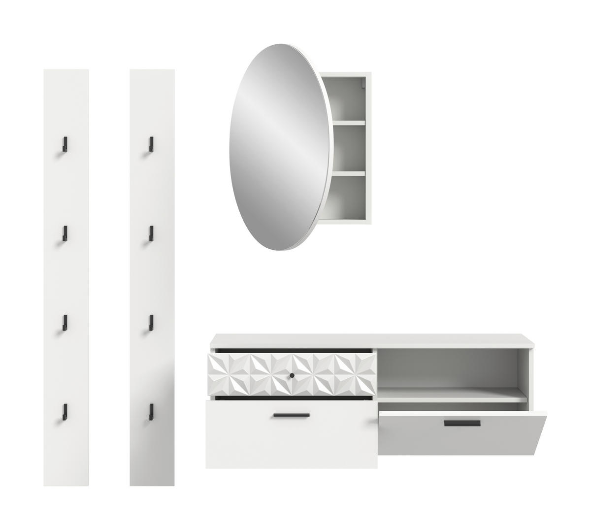 GARDEROBE 4-teilig  in 172/192/34 cm  - Weiß, Design, Glas/Holzwerkstoff (172/192/34cm) - MID.YOU