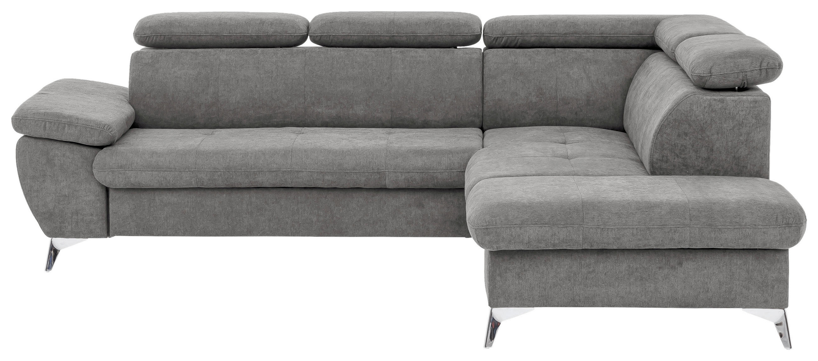 ECKSOFA in Mikrofaser Grau  - Chromfarben/Grau, Konventionell, Textil/Metall (256/209cm) - Livetastic