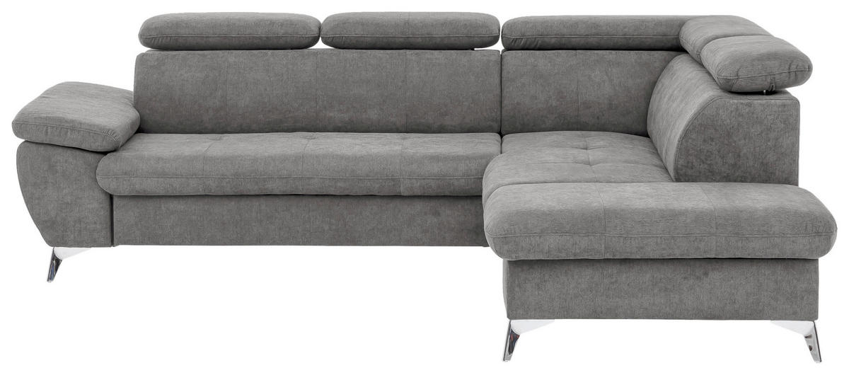 ECKSOFA in Mikrofaser Grau  - Chromfarben/Grau, Konventionell, Textil/Metall (256/209cm) - Livetastic