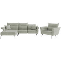 SITZGARNITUR Jakarta Flachgewebe Hellgrau  - Edelstahlfarben/Hellgrau, Design, Textil/Metall (185/265cm) - Livetastic