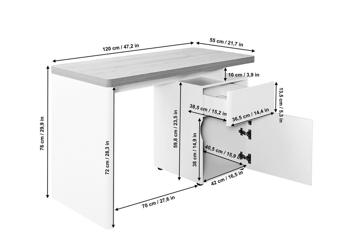 SCHREIBTISCH 120/55/76 cm  in Weiß, Eichefarben  - Eichefarben/Weiß, Design, Holzwerkstoff (120/55/76cm)