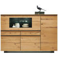 HIGHBOARD Asteiche furniert Schwarz, Eichefarben, Schieferfarben Einlegeböden  - Schieferfarben/Eichefarben, Design, Holz/Holzwerkstoff (176/121/40cm) - Hom`in