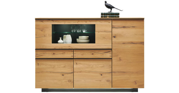 HIGHBOARD Asteiche furniert Schwarz, Eichefarben, Schieferfarben Einlegeböden  - Schieferfarben/Eichefarben, Design, Holz/Holzwerkstoff (176/121/40cm) - Hom`in