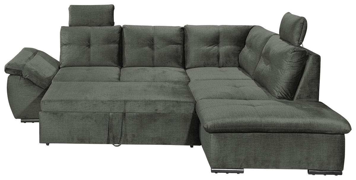 ECKSOFA in Mikrovelours Dunkelgrün  - Dunkelgrün/Schwarz, Konventionell, Kunststoff/Textil (265/217cm) - Carryhome